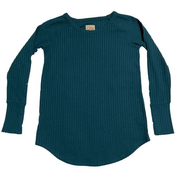 Chaser Thermal Knit Waffle Long Sleeve Top S Teal - Picture 3 of 12
